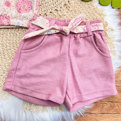 Conj. Regata Favinho Floral e Short em Linho - Rose